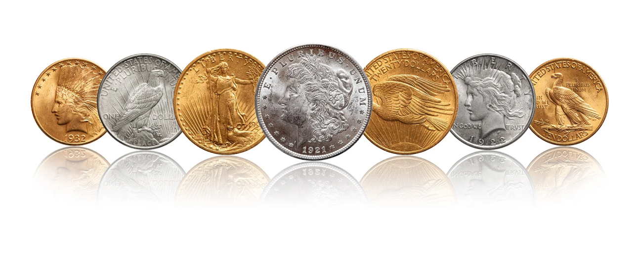 Row of various coins